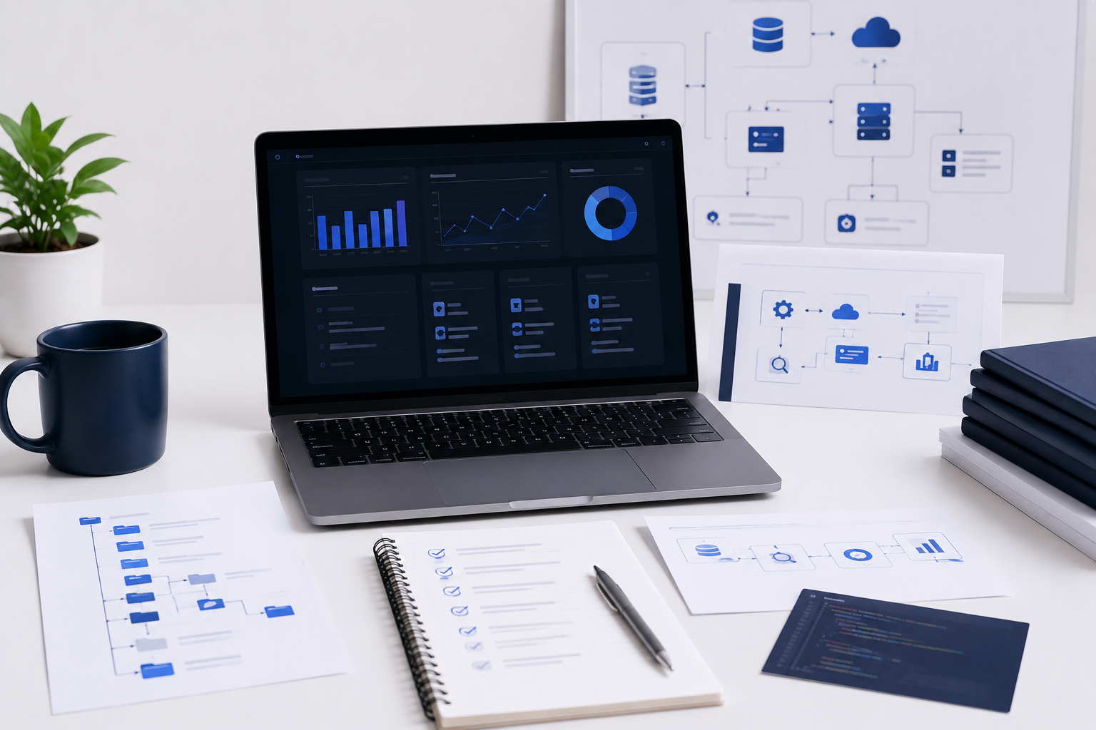 Professional data stack audit workspace with dashboard, architecture diagrams, checklist, and governance notes.