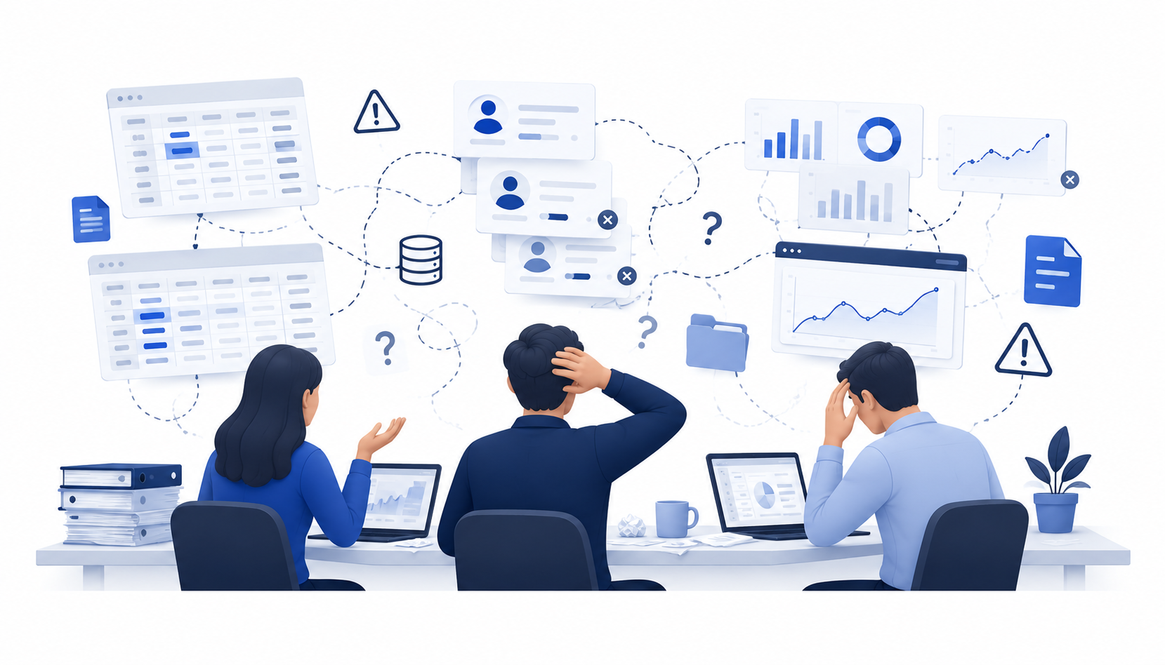 Before state: scattered data, conflicting dashboards, and blocked decisions.